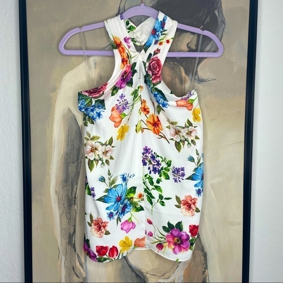 DO + BE White Muticolor Floral Keyhole Halter Top - Picture 1 of 7